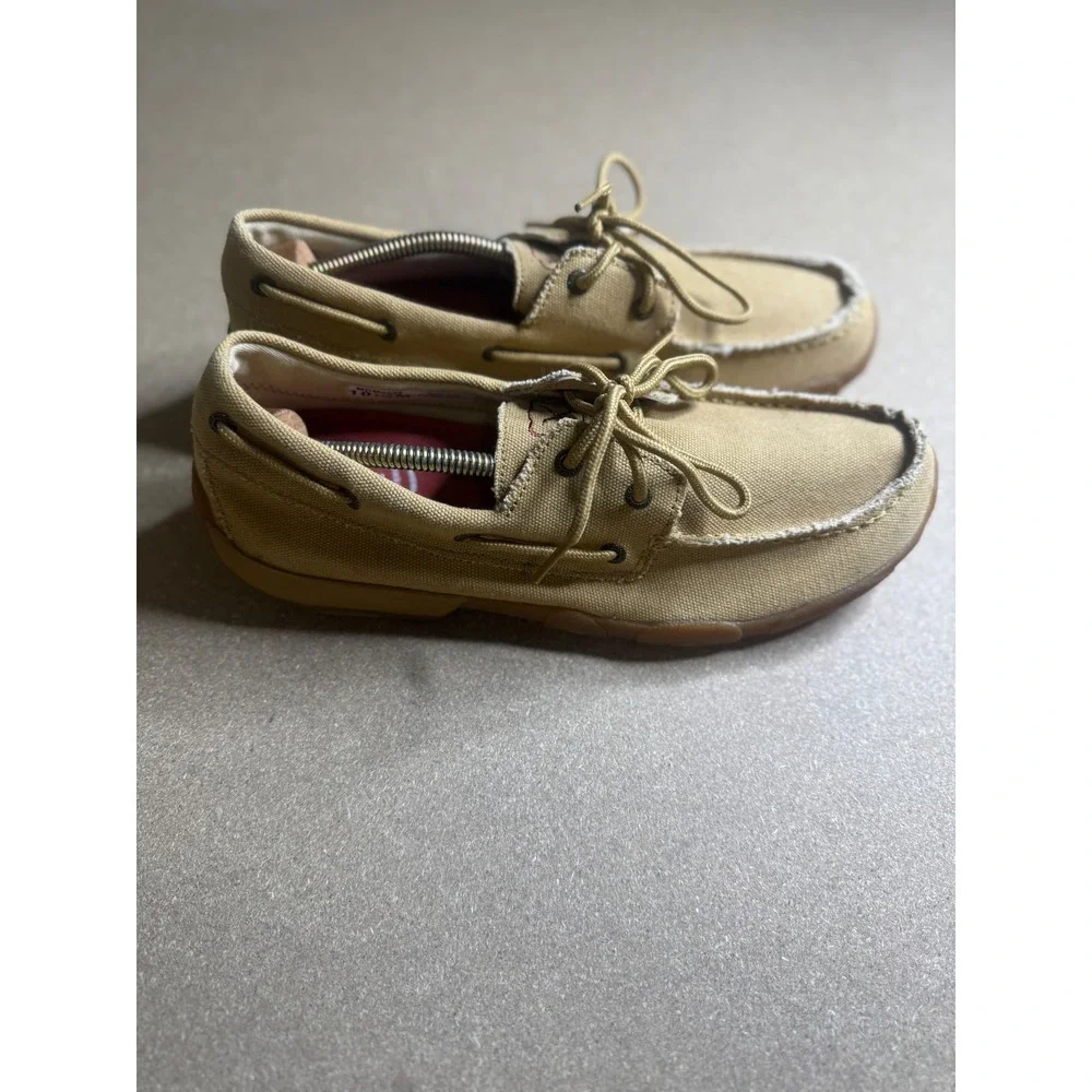 Twisted X Mens Tan Canvas Driving Loafers Boat Shoes MDM0053 Tan 10.5 M